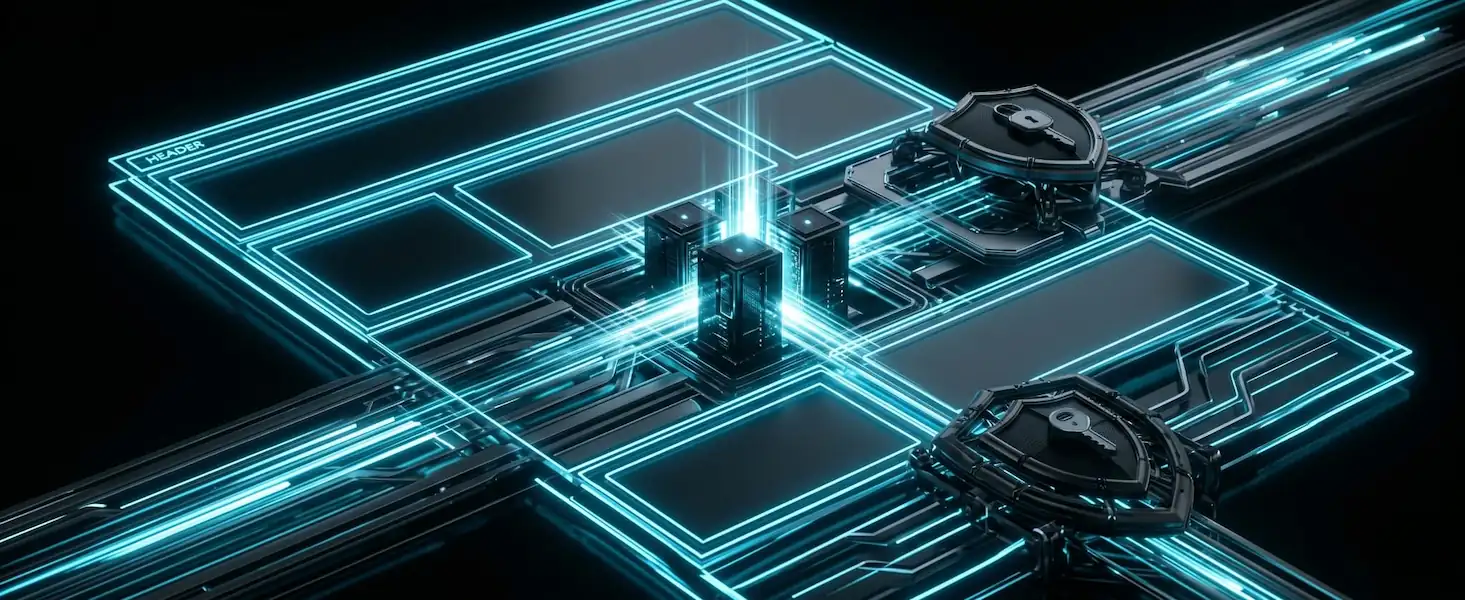 Concepto visual de la arquitectura web de nueva generación y alto rendimiento de AuraHost & Design