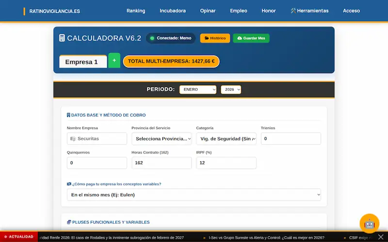 Interfaz de landing page de alta conversión con calculadora de cuadrantes desarrollada a medida.